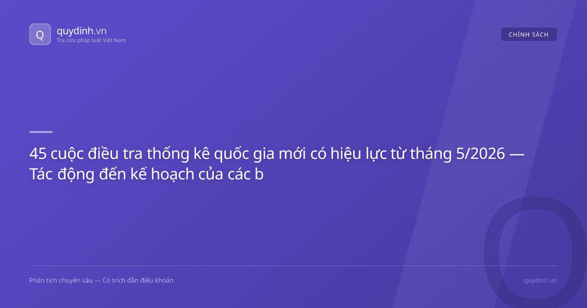 45 cuộc điều tra thống kê quốc gia mới có hiệu lực từ tháng 5/2026 — Tác động đến kế hoạch của các bộ ngành
