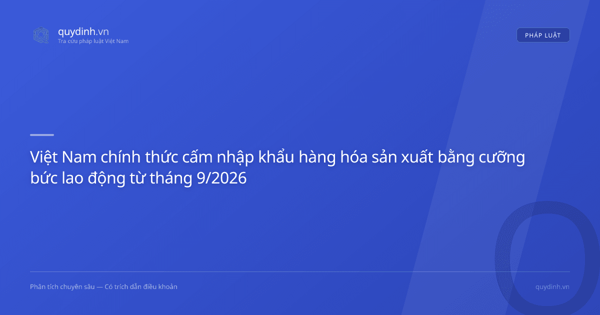 Việt Nam chính thức cấm nhập khẩu hàng hóa sản xuất bằng cưỡng bức lao động từ tháng 9/2026