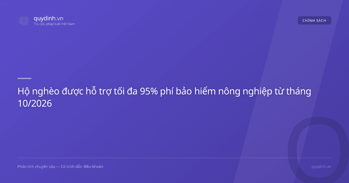Hộ nghèo được hỗ trợ tối đa 95% phí bảo hiểm nông nghiệp từ tháng 10/2026
