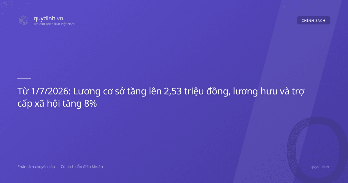 Từ 1/7/2026: Lương cơ sở tăng lên 2,53 triệu đồng, lương hưu và trợ cấp xã hội tăng 8%