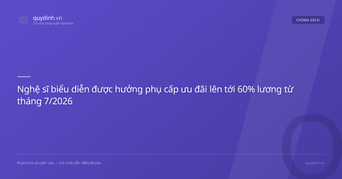 Nghệ sĩ biểu diễn được hưởng phụ cấp ưu đãi lên tới 60% lương từ tháng 7/2026