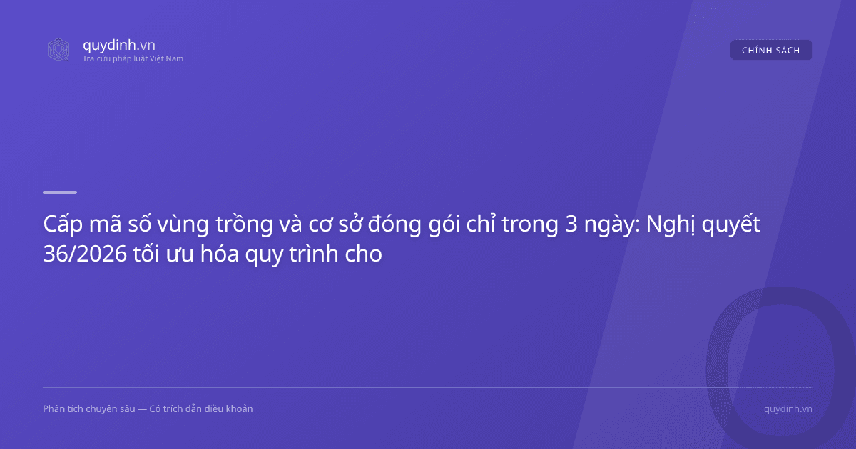Cấp mã số vùng trồng và cơ sở đóng gói chỉ trong 3 ngày: Nghị quyết 36/2026 tối ưu hóa quy trình cho UBND xã