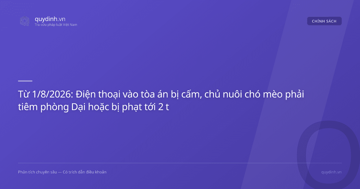 Từ 1/8/2026: Điện thoại vào tòa án bị cấm, chủ nuôi chó mèo phải tiêm phòng Dại hoặc bị phạt tới 2 triệu