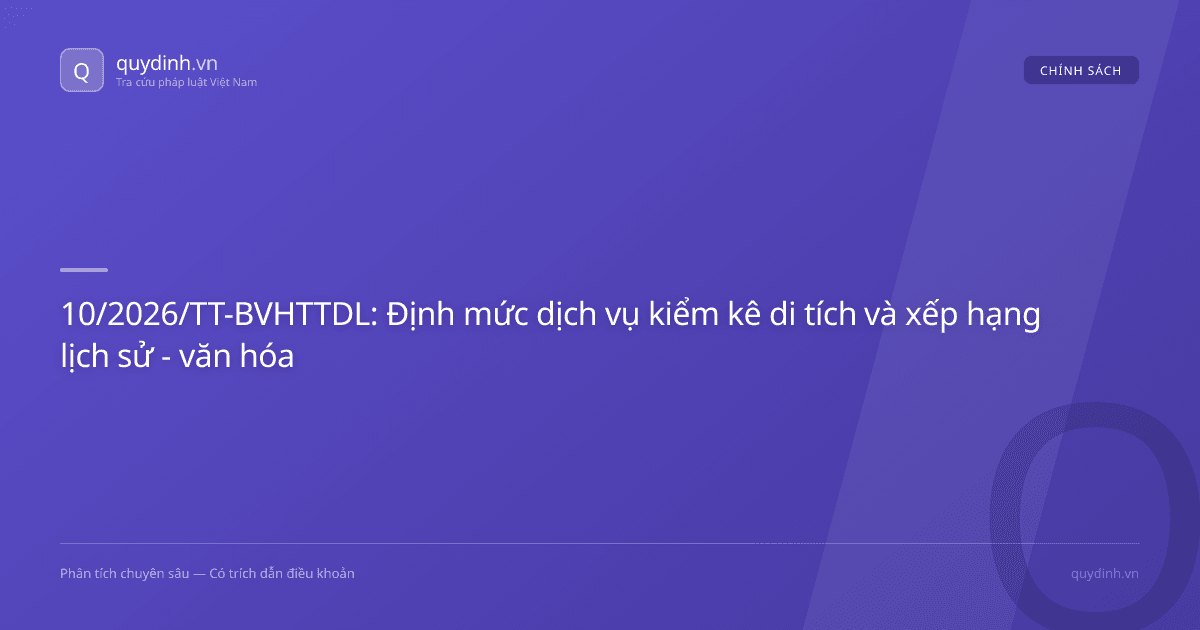 10/2026/TT-BVHTTDL: Định mức dịch vụ kiểm kê di tích và xếp hạng lịch sử - văn hóa