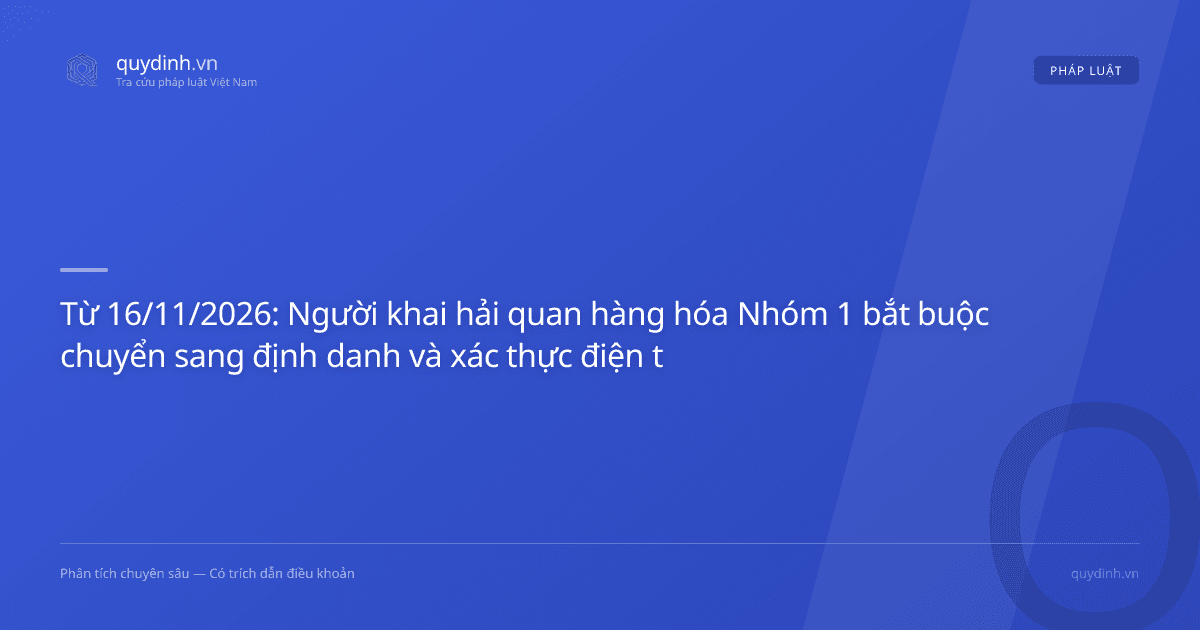 Từ 16/11/2026: Người khai hải quan hàng hóa Nhóm 1 bắt buộc chuyển sang định danh và xác thực điện tử
