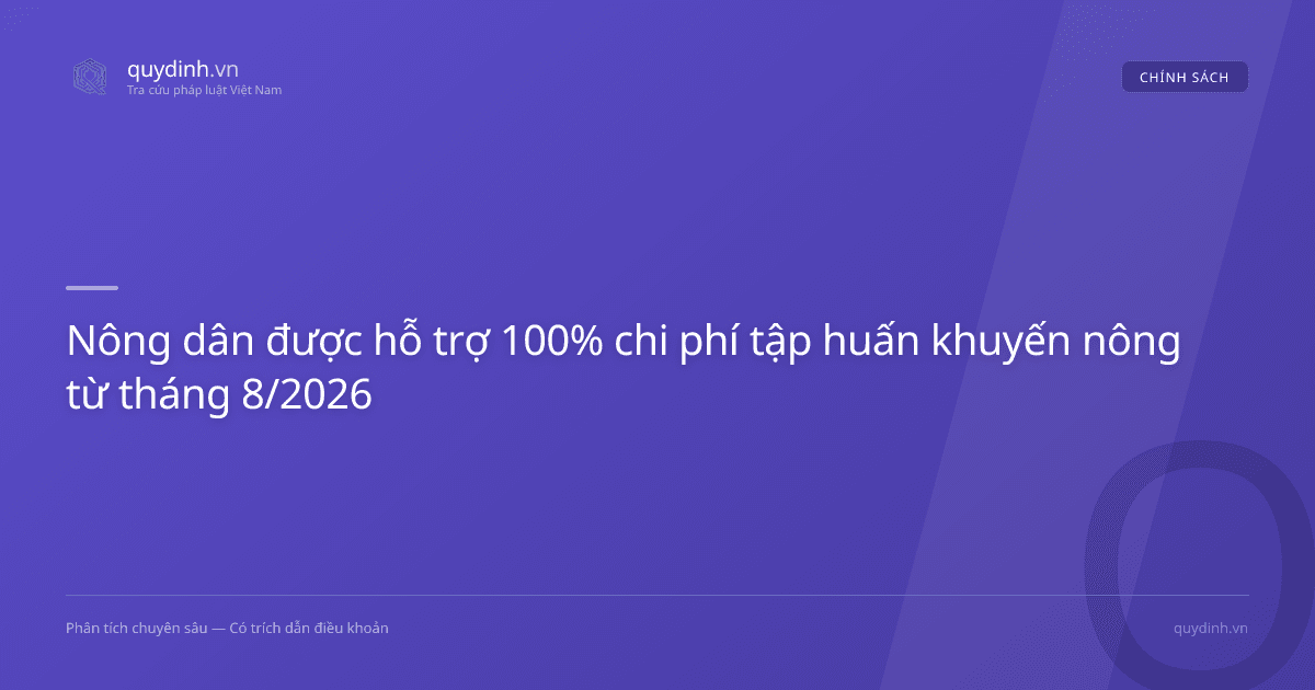Nông dân được hỗ trợ 100% chi phí tập huấn khuyến nông từ tháng 8/2026