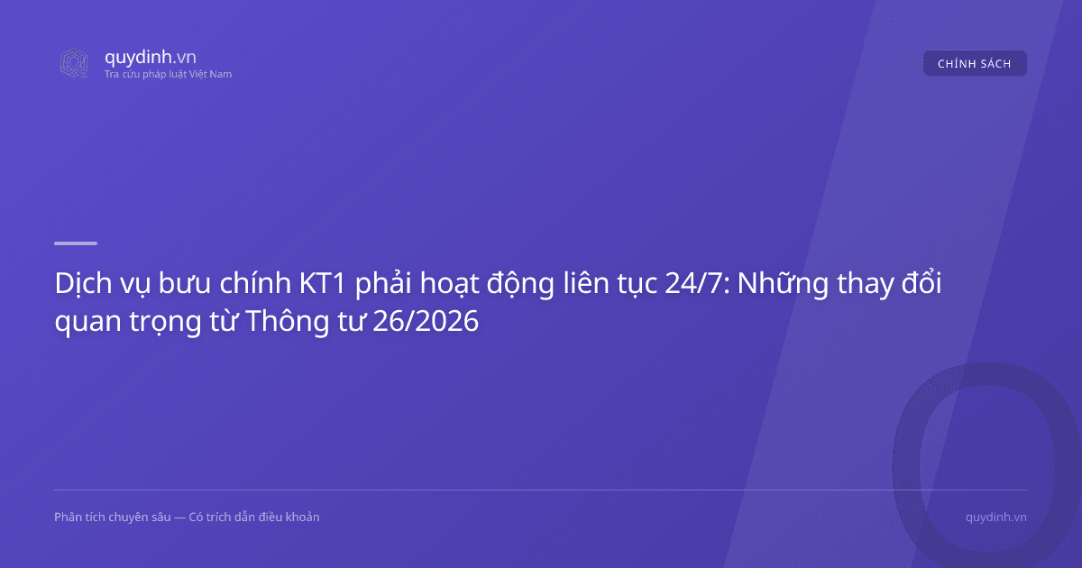 Dịch vụ bưu chính KT1 phải hoạt động liên tục 24/7: Những thay đổi quan trọng từ Thông tư 26/2026