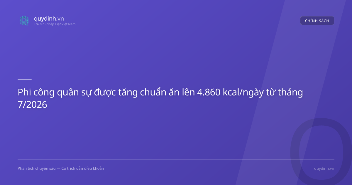 Phi công quân sự được tăng chuẩn ăn lên 4.860 kcal/ngày từ tháng 7/2026